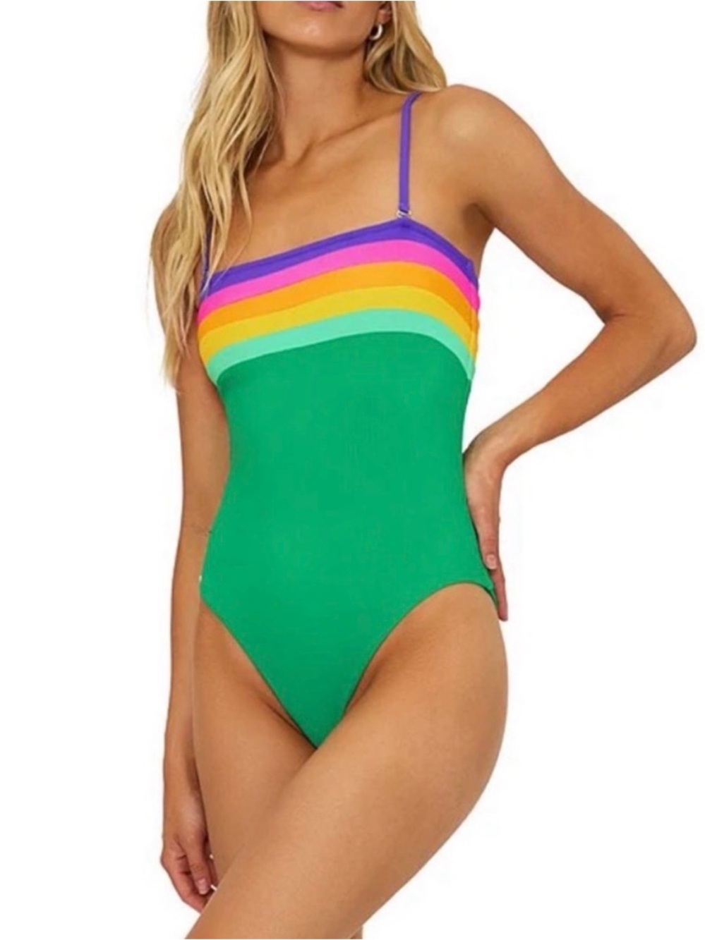 Beach Riot Green One-Piece Swimsuit with Rainbow Trim - Picture 2 of 7
